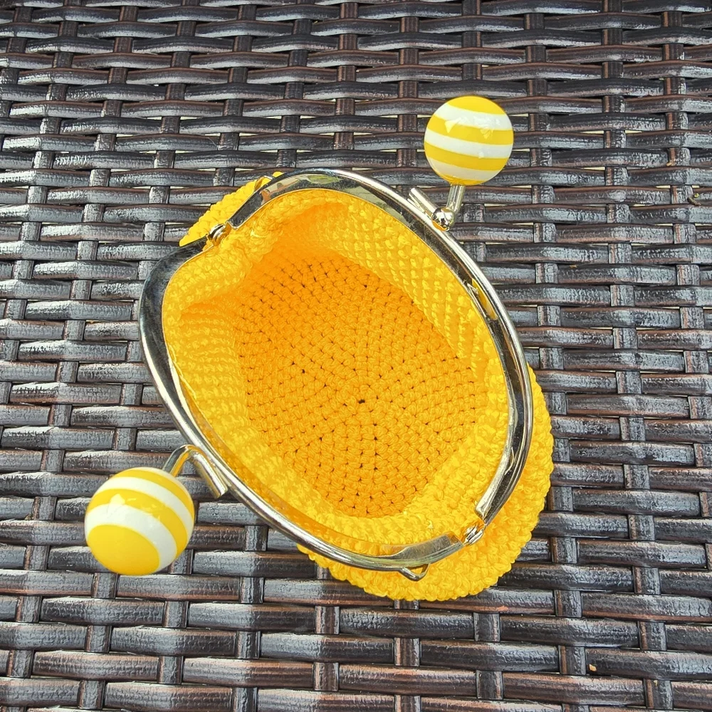 NEW Handcrafted Crochet KissClasp Yellow Mini Purse Wallet